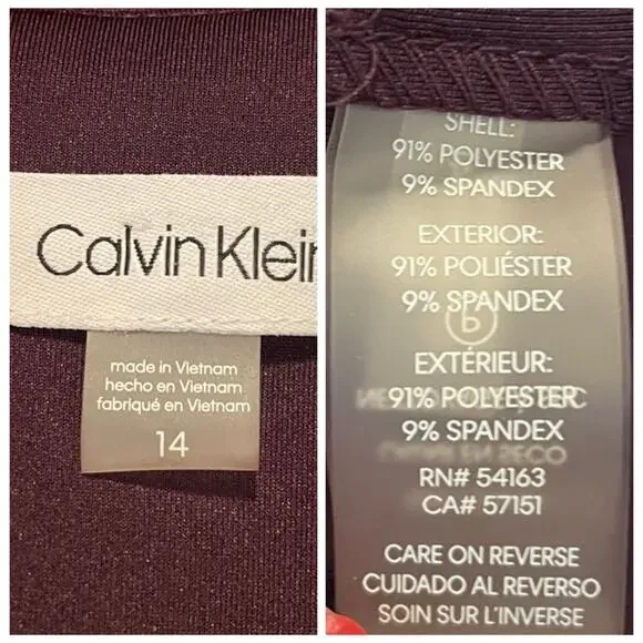 Calvin Klein Sheath Dress Cap Sleeve Square Neck Scuba Plum Women’s Size 14 - Picture 11 of 12